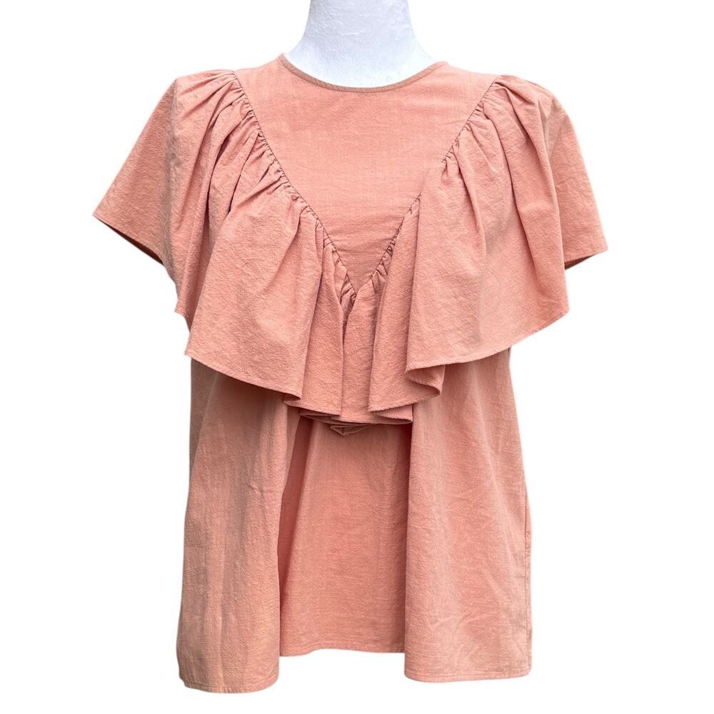 Zara Top Size Small Sleeveless Crew Neck Deep V Ruffle Embellishment